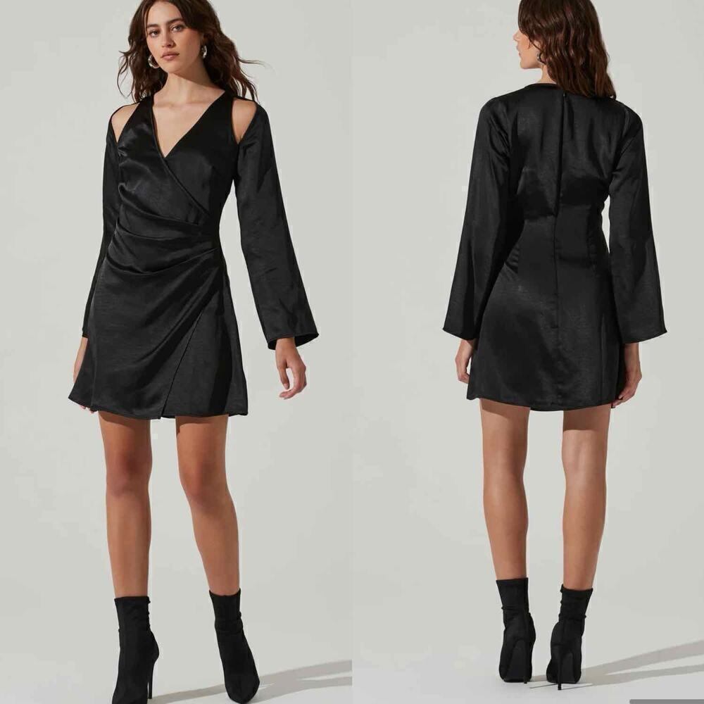 Astr The Label Shoulder Cutout Long Sleeve Minidress Black Size Medium